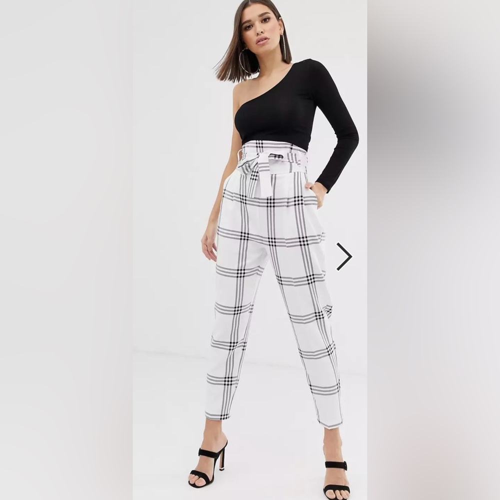 ASOS DESIGN high waist balloon tapered pants in grid check